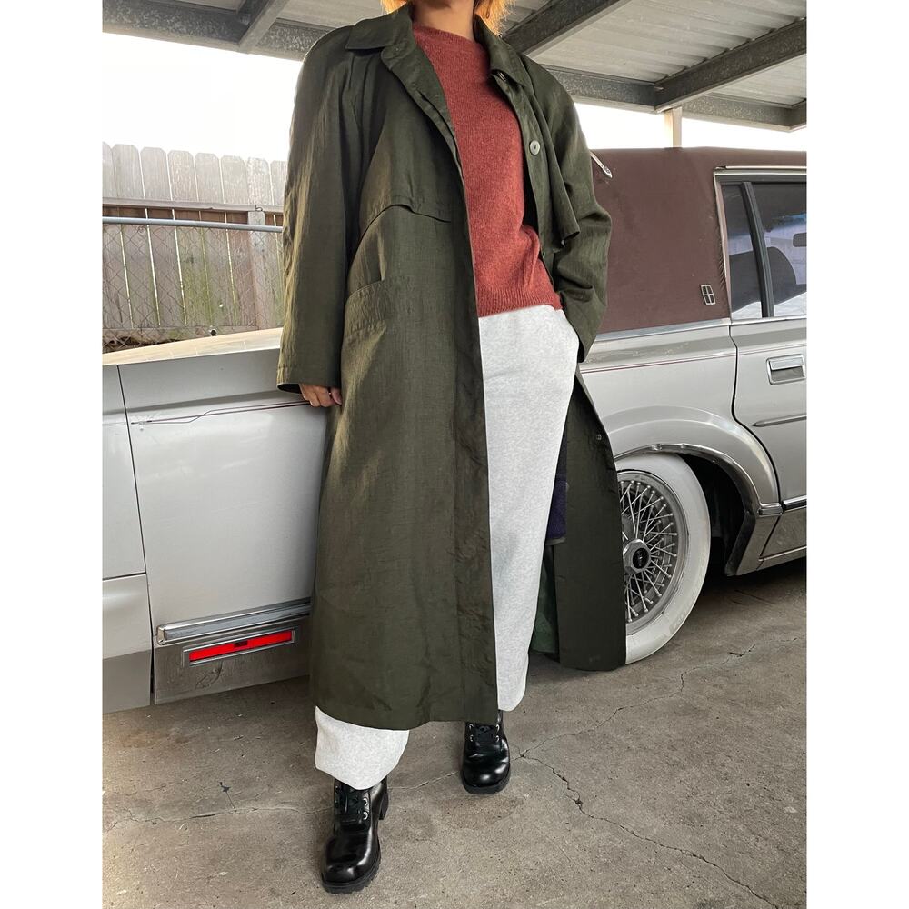 🔥Vintage Charles Klein Green Military Trench Coat Aztec Wool Warmer Lined 6P